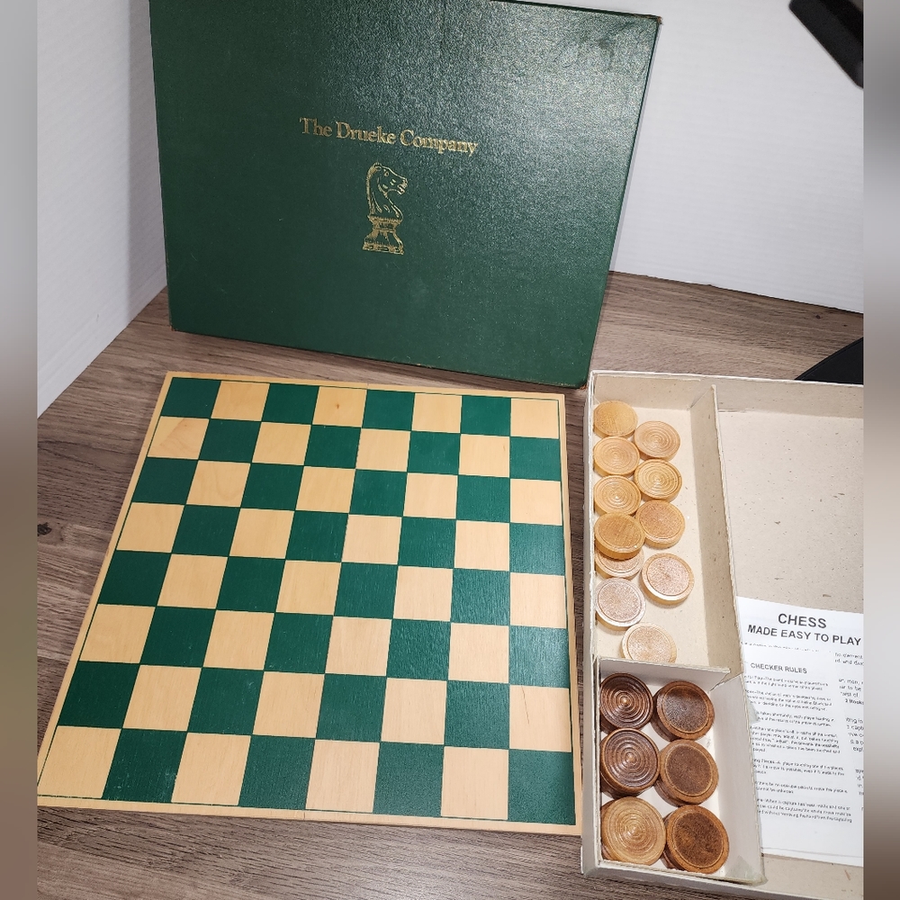 The Drueke Company Wooden Checker Board and pcs